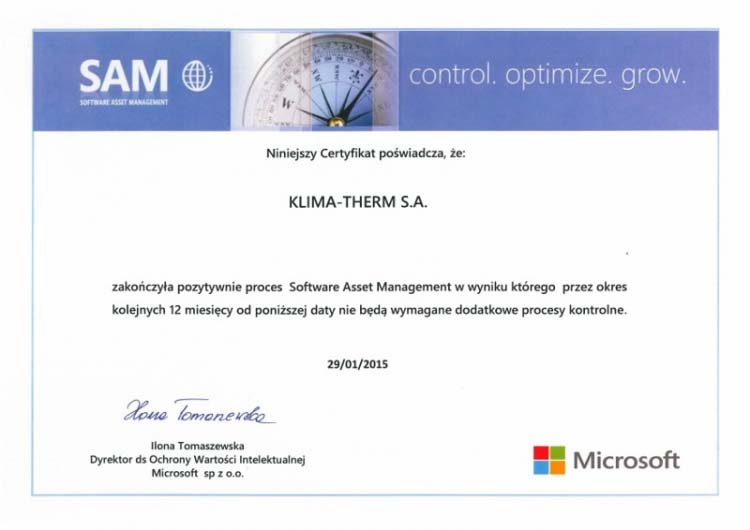 Software Asset Management (SAM) in KLIMA-THERM Group